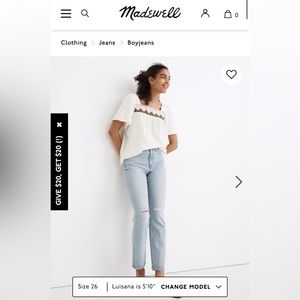 High Rise Slim Crop Boyjean Madewell Women’s Size 26